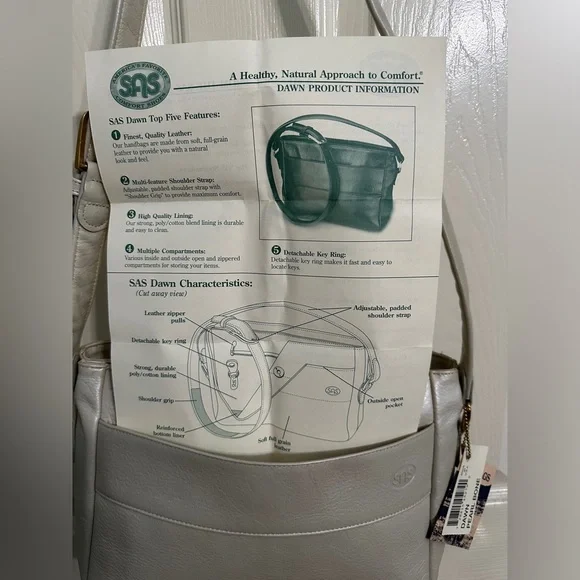 NWT SAS Leather Crossbody / Shoulder Bag in Dawn Pearl Bone Made in USA - Picture 7 of 8